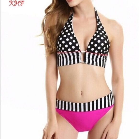 2016 Retro Dot Swimsuit Women Halter Bandeau Bikin - Picture 3 of 3